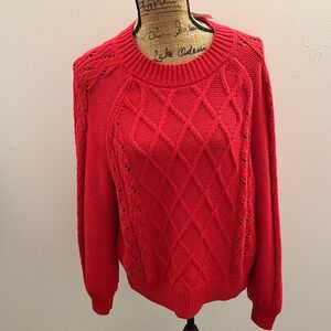 Women's Red Cable Knit Loft Sweater